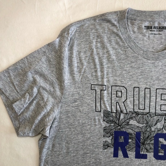TRUE RELIGION Men’s Heather Gray Short Sleeve Logo T-shirt Sz Large - Picture 3 of 12